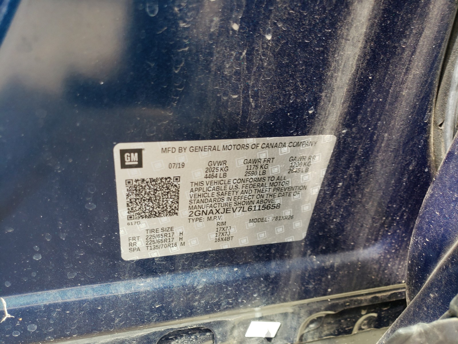 Photo 10 from auction – 2020 CHEVROLET EQUINOX LT with VIN 2GNAXJEV7L6115658