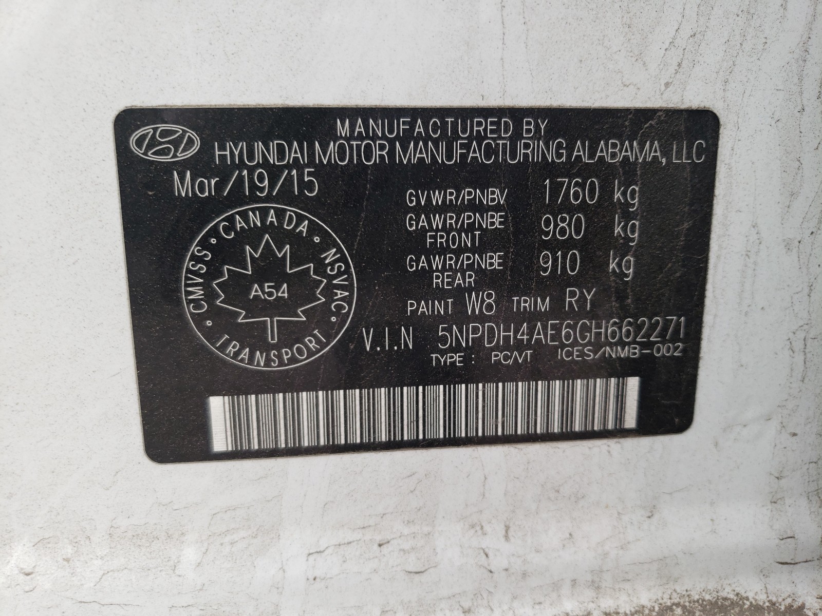 Photo 10 from auction – 2016 HYUNDAI ELANTRA SE with VIN 5NPDH4AE6GH662271