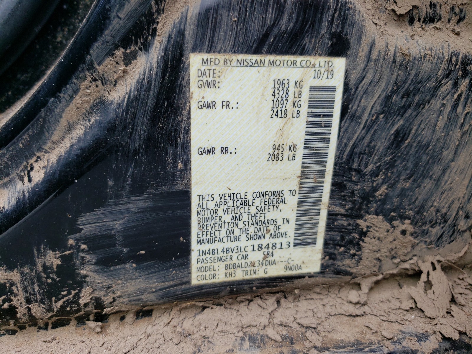 Photo 10 from auction – 2020 NISSAN ALTIMA S with VIN 1N4BL4BV3LC184813