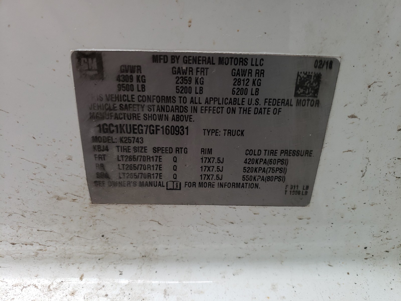 Photo 10 from auction – 2016 CHEVROLET SILVERADO with VIN 1GC1KUEG7GF160931