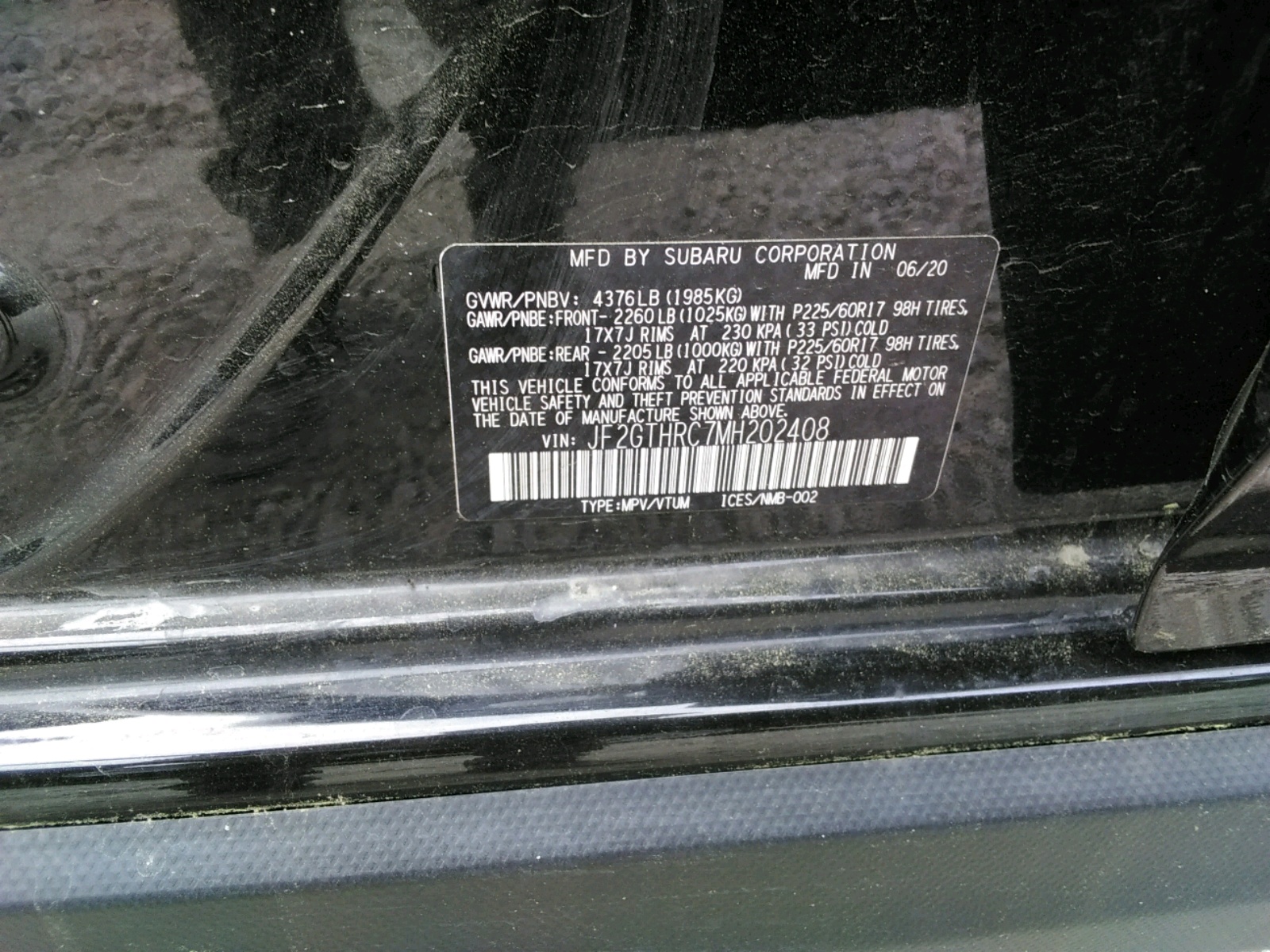 Photo 20 from auction – 2021 SUBARU CROSSTREK with VIN JF2GTHRC7MH202408