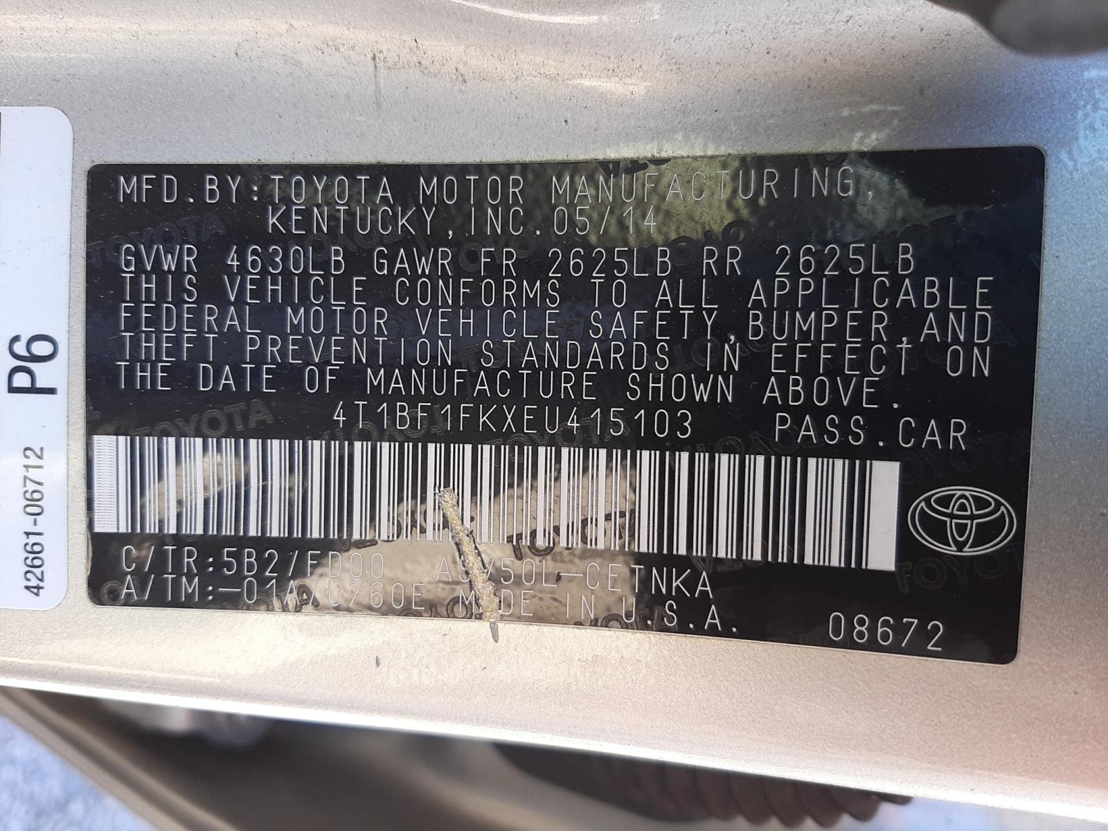 Photo 10 from auction – 2014 TOYOTA CAMRY L with VIN 4T1BF1FKXEU415103
