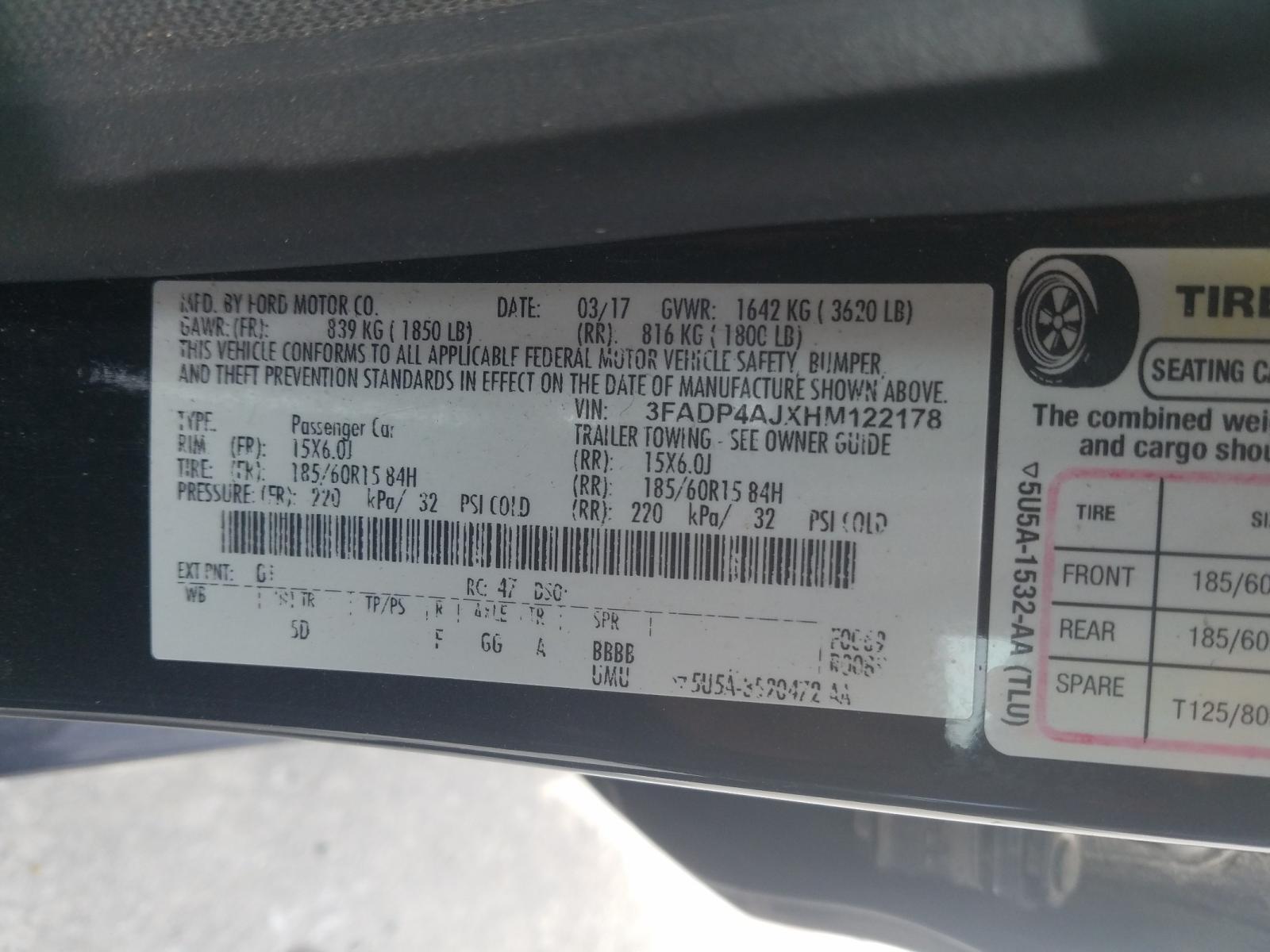 Photo 10 from auction – 2017 FORD FIESTA S with VIN 3FADP4AJXHM122178