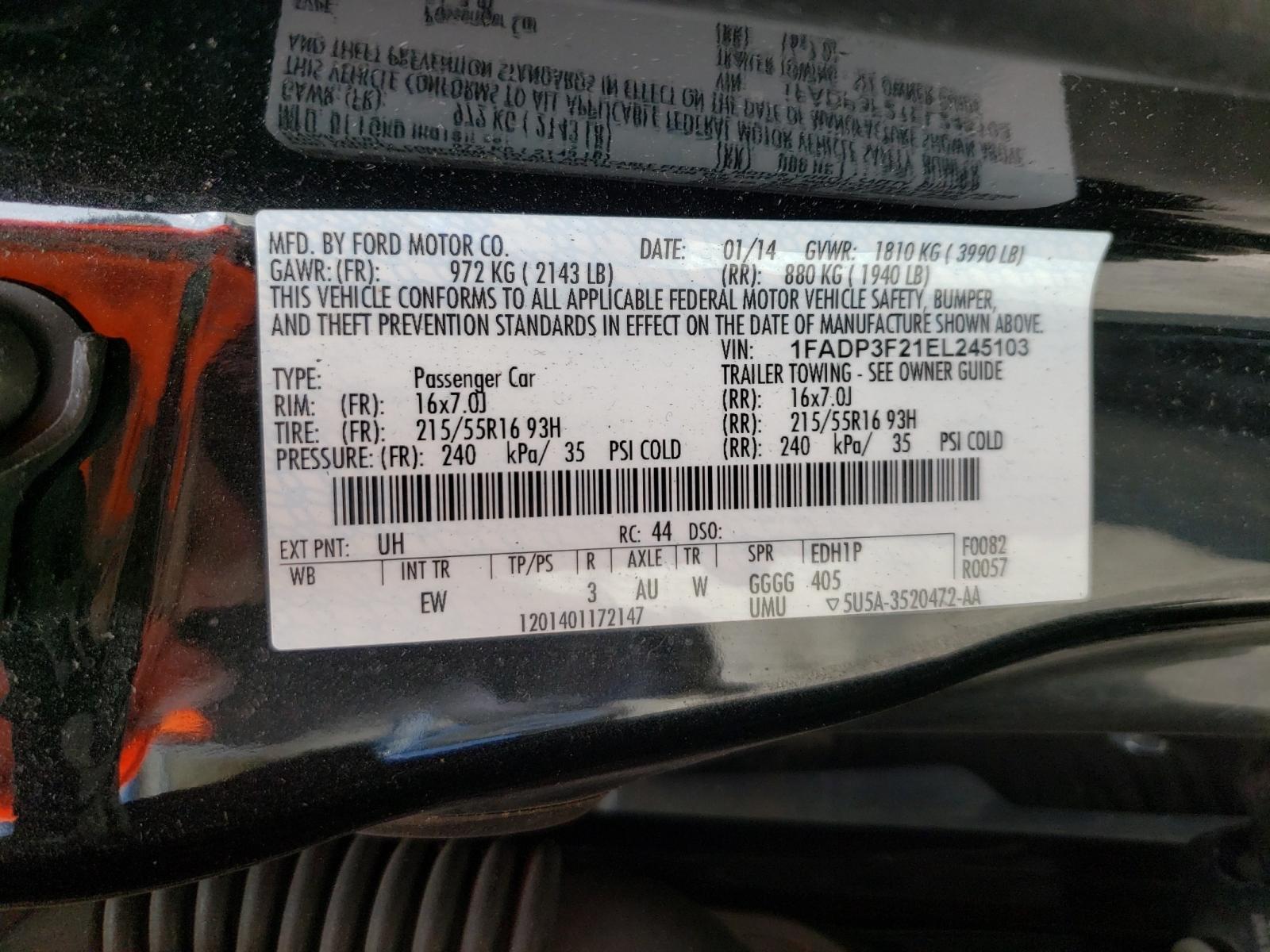 Photo 10 from auction – 2014 FORD FOCUS SE with VIN 1FADP3F21EL245103