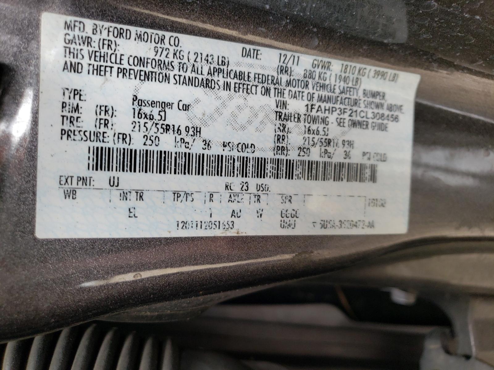 Photo 10 from auction – 2012 FORD FOCUS SE with VIN 1FAHP3F21CL308456