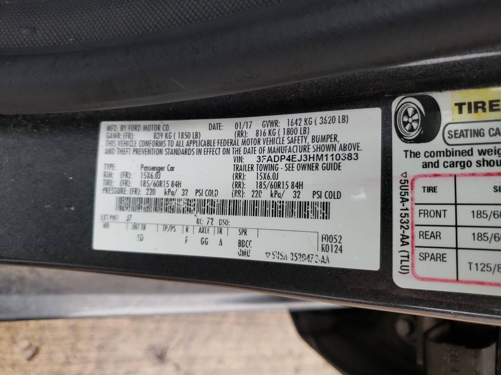 Photo 10 from auction – 2017 FORD FIESTA SE with VIN 3FADP4EJ3HM110383