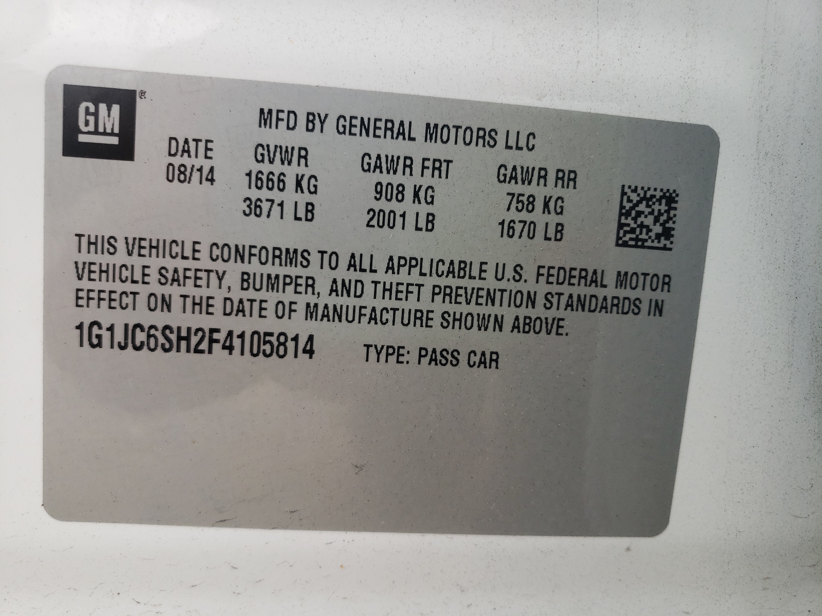 Photo 10 from auction – 2015 CHEVROLET SONIC LT with VIN 1G1JC6SH2F4105814