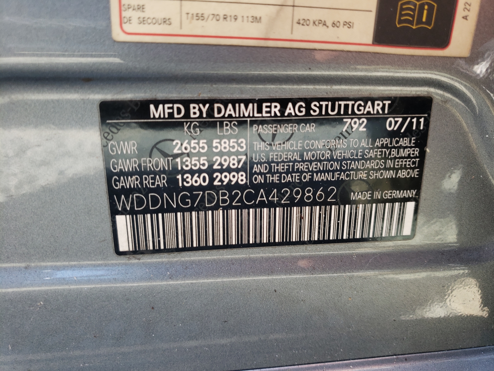 Photo 10 from auction – 2012 MERCEDES-BENZ S 550 with VIN WDDNG7DB2CA429862