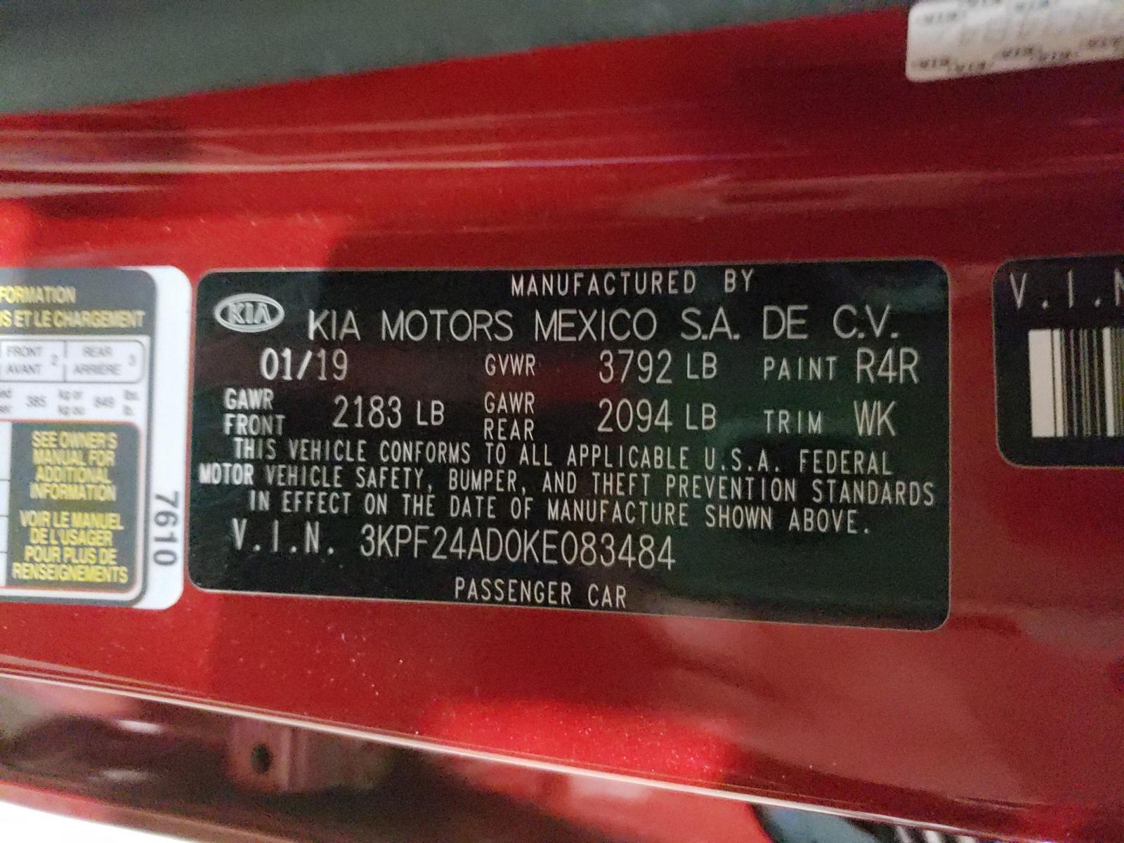 Photo 10 from auction – 2019 KIA FORTE FE with VIN 3KPF24AD0KE083484