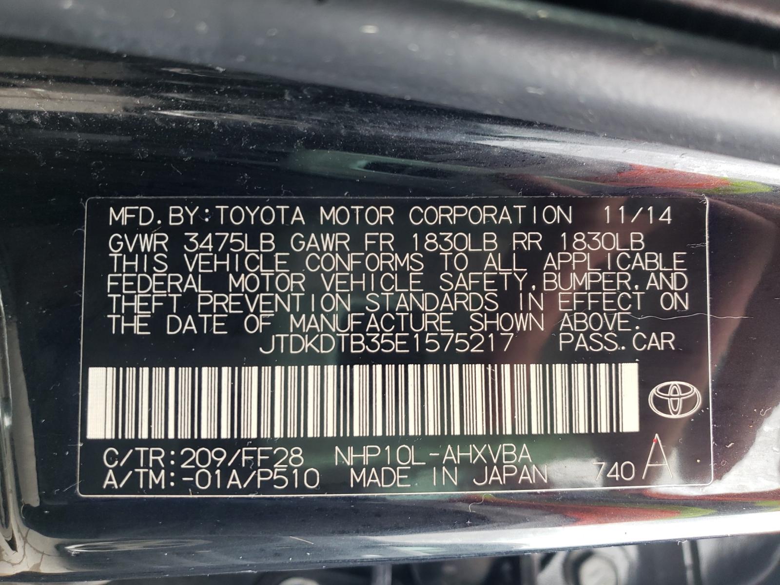 Photo 10 from auction – 2014 TOYOTA PRIUS C with VIN JTDKDTB35E1575217