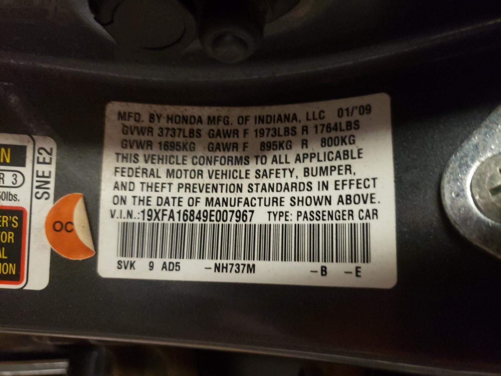 Photo 10 from auction – 2009 HONDA CIVIC EX with VIN 19XFA16849E007967
