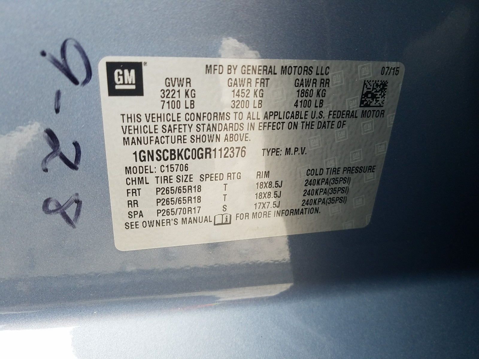 Photo 10 from auction – 2016 CHEVROLET TAHOE C150 with VIN 1GNSCBKC0GR112376