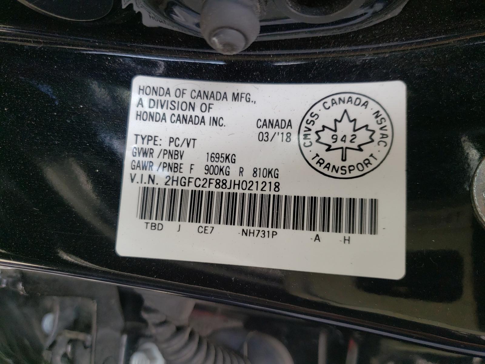 Photo 10 from auction – 2018 HONDA CIVIC EX with VIN 2HGFC2F88JH021218
