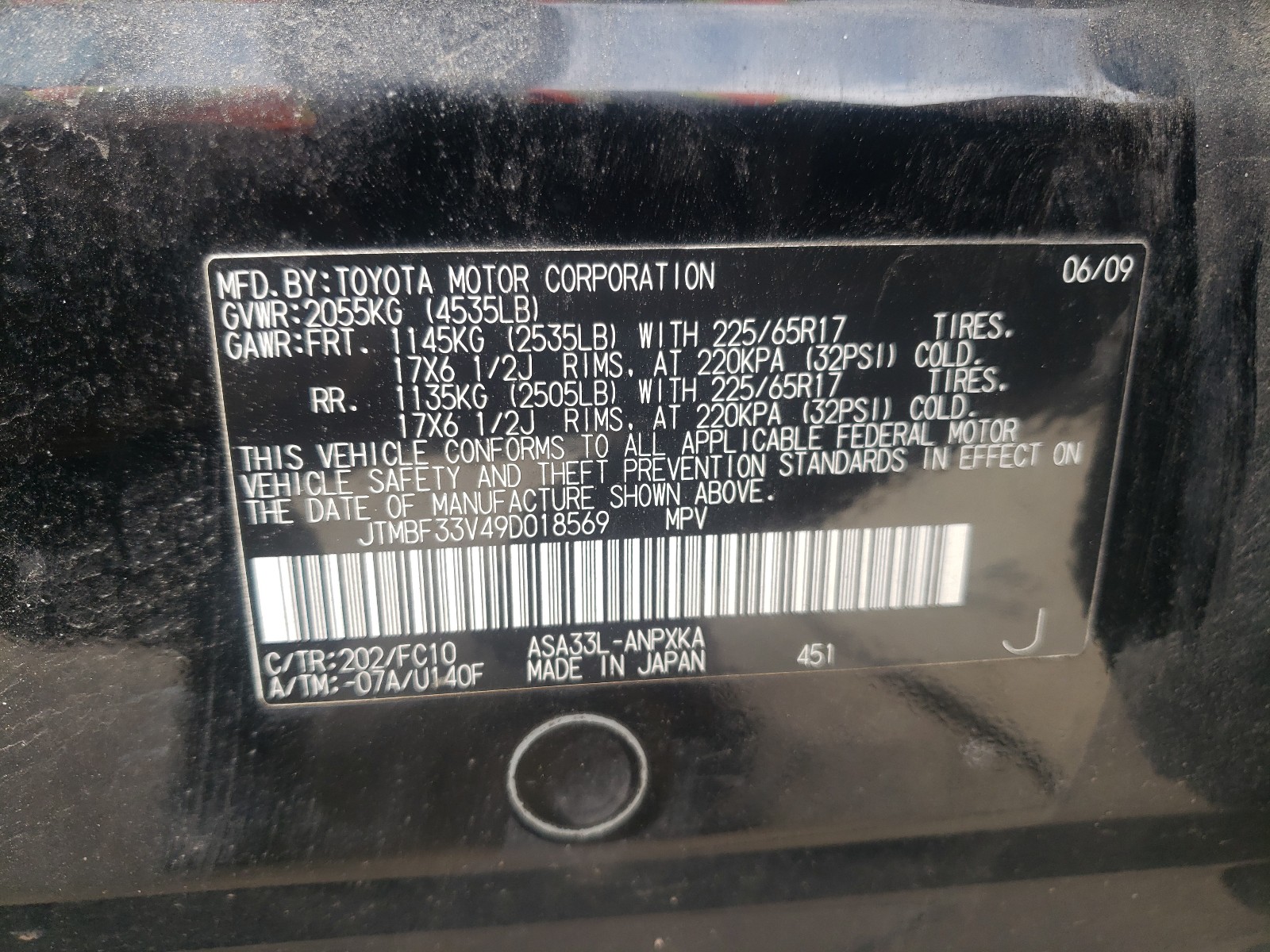Zdjęcie 10 z aukcji – 2009 TOYOTA RAV4 z VIN JTMBF33V49D018569