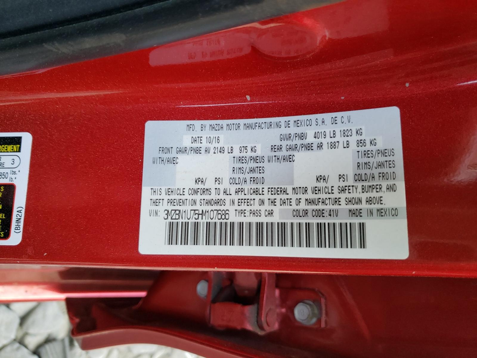 Photo 10 from auction – 2017 MAZDA 3 SPORT with VIN 3MZBN1U75HM107686