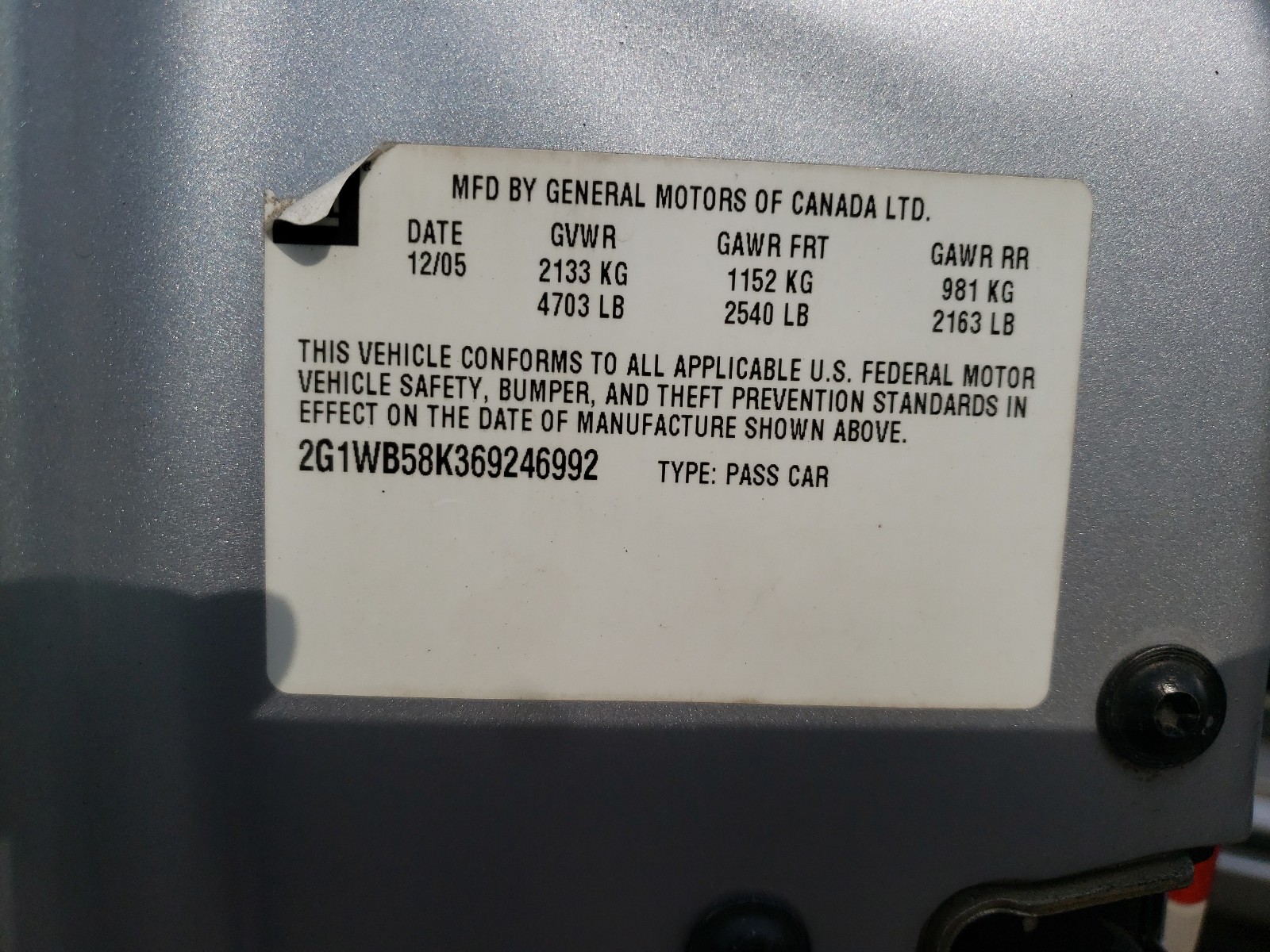 Photo 20 from auction – 2006 CHEVROLET IMPALA LS with VIN 2G1WB58K369246992