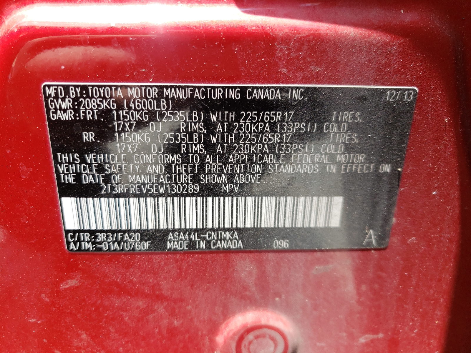 Photo 10 from auction – 2014 TOYOTA RAV4 XLE with VIN 2T3RFREV5EW130289