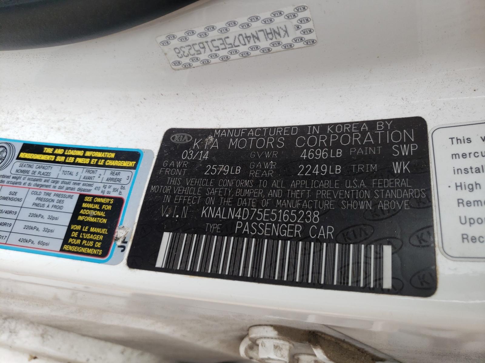 Photo 10 from auction – 2014 KIA CADENZA PR with VIN KNALN4D75E5165238