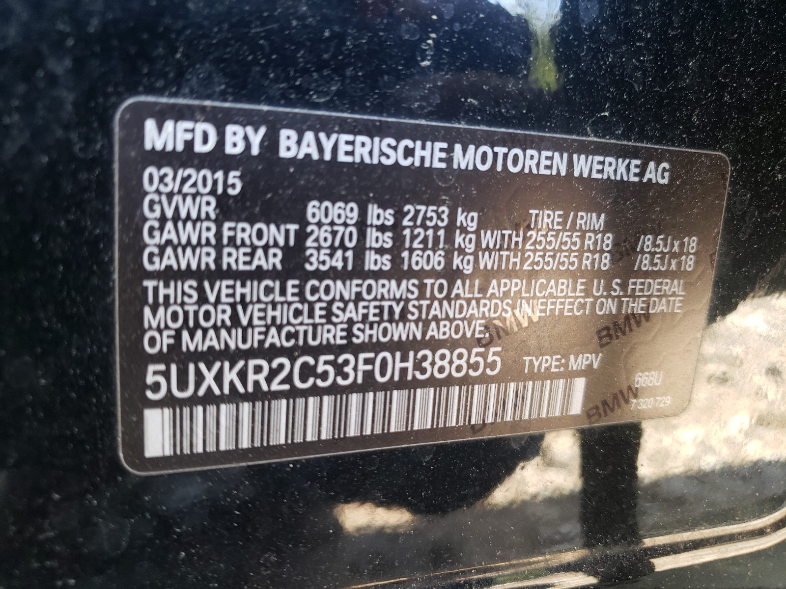 Photo 10 from auction – 2015 BMW X5 SDRIVE3 with VIN 5UXKR2C53F0H38855