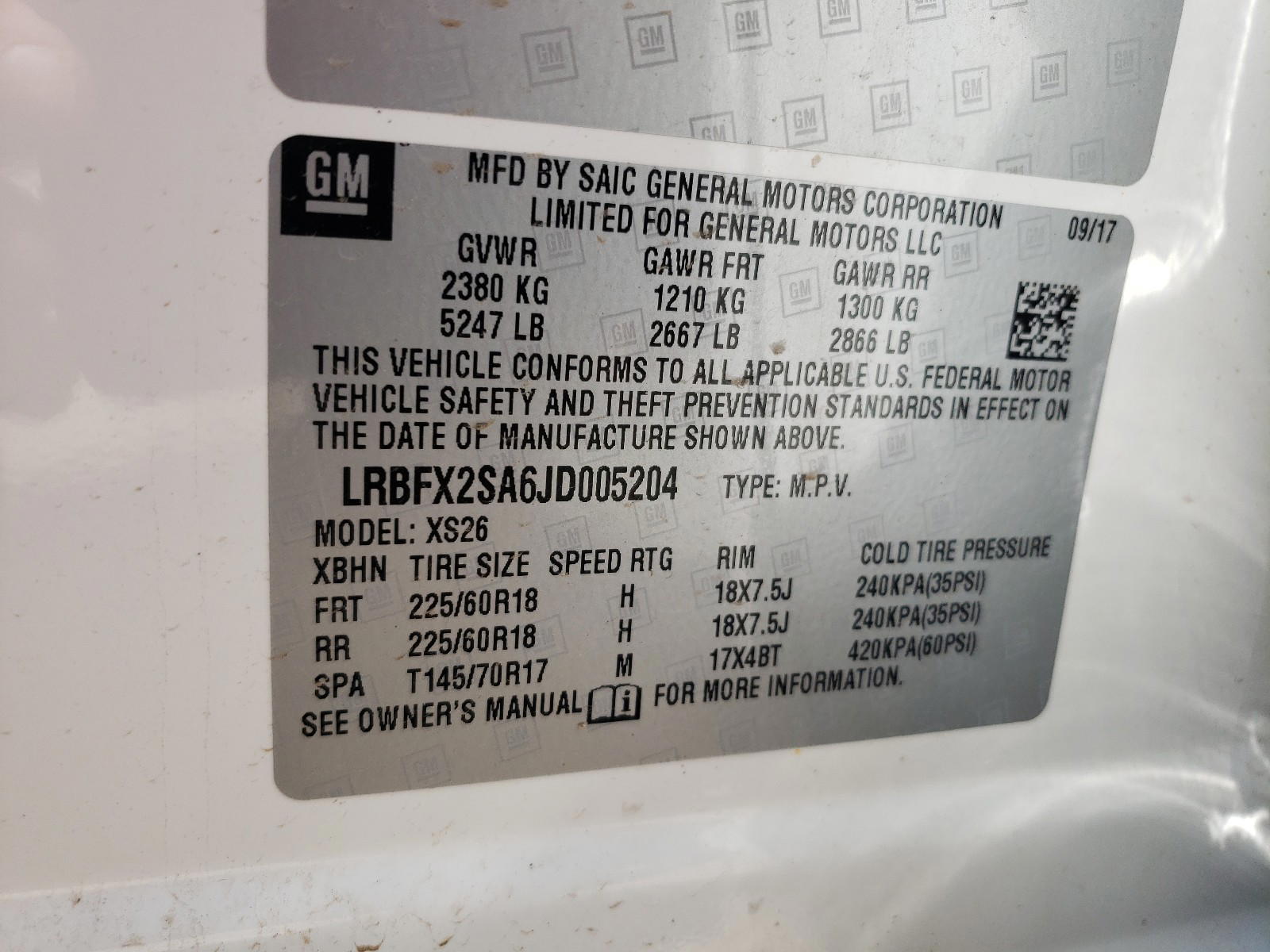 Photo 10 from auction – 2018 BUICK ENVISION E with VIN LRBFX2SA6JD005204