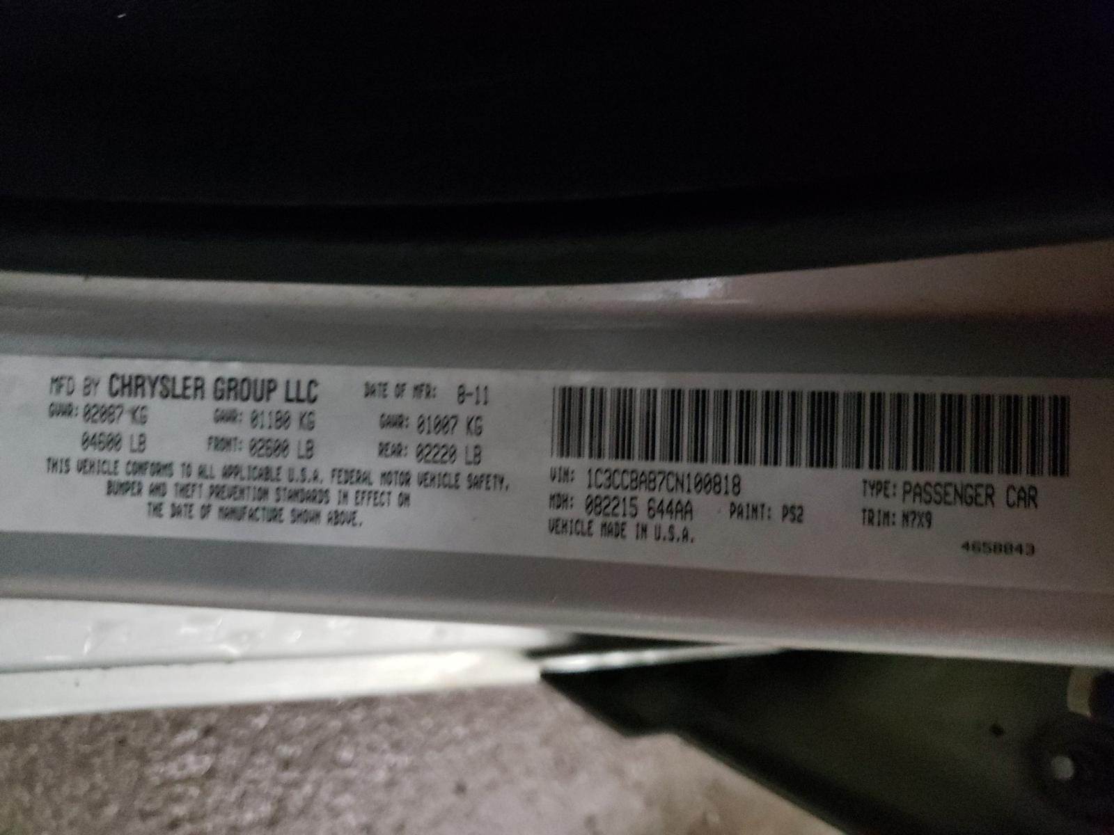 Photo 10 from auction – 2012 CHRYSLER 200 LX with VIN 1C3CCBAB7CN100818