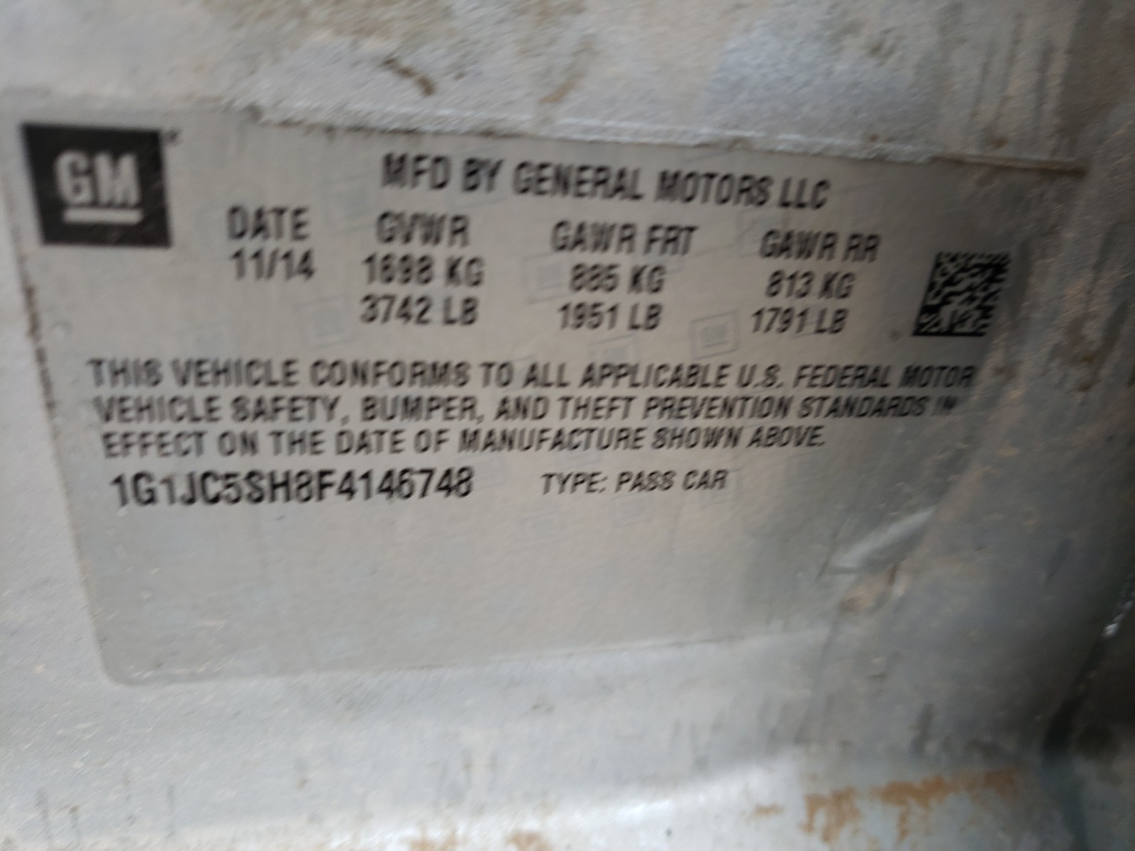 Photo 9 from auction – 2015 CHEVROLET SONIC LT with VIN 1G1JC5SH8F4146748
