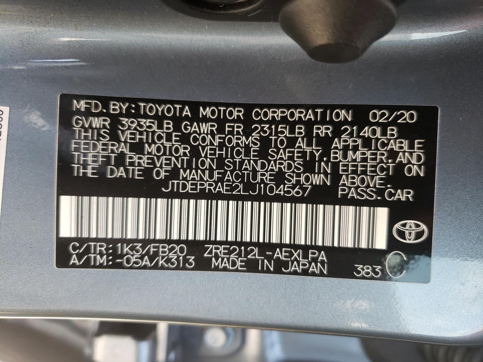 Photo 10 from auction – 2020 TOYOTA COROLLA LE with VIN JTDEPRAE2LJ104567