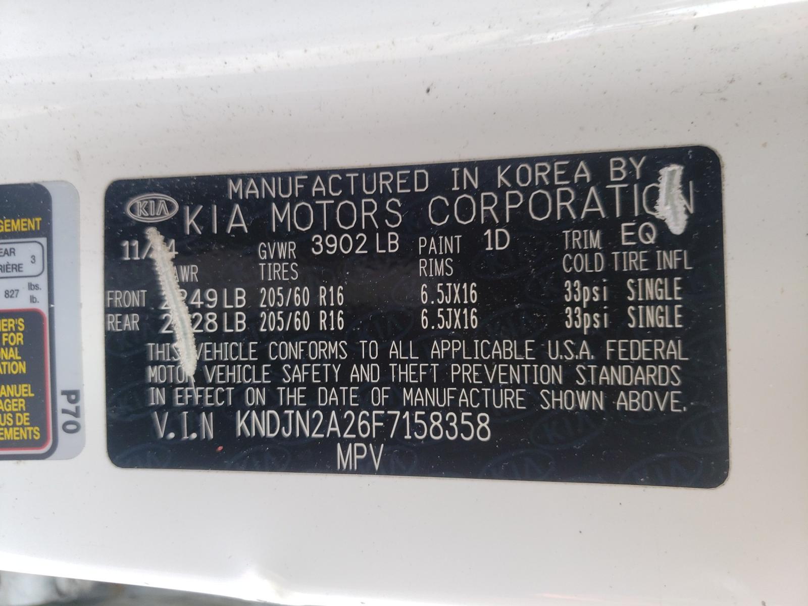 Photo 10 from auction – 2015 KIA SOUL with VIN KNDJN2A26F7158358