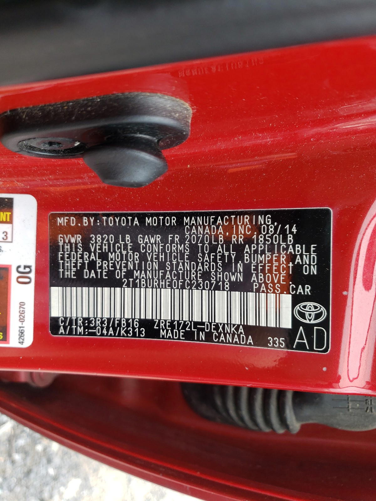 Photo 10 from auction – 2015 TOYOTA COROLLA L with VIN 2T1BURHE0FC230718