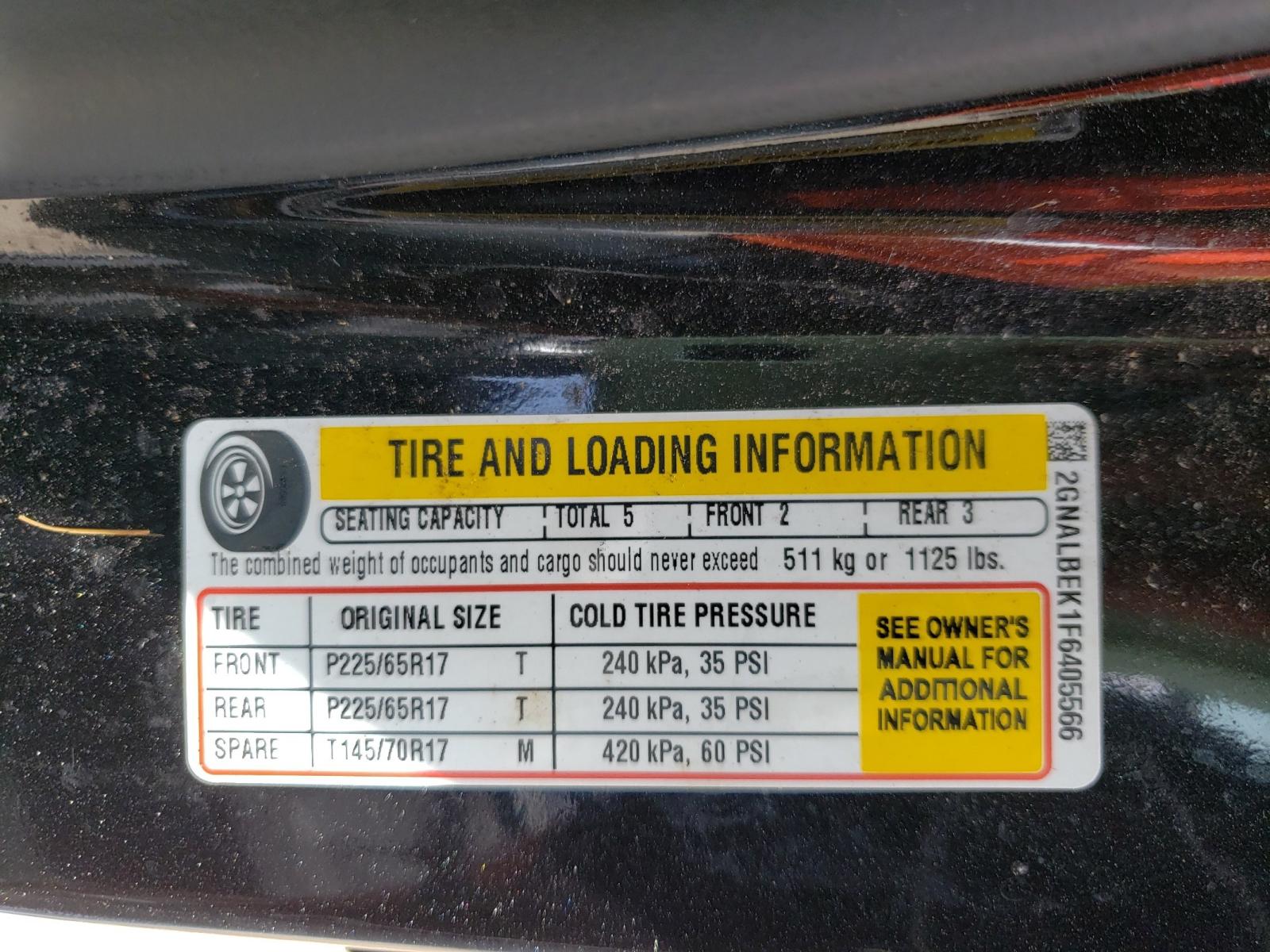 Photo 10 from auction – 2015 CHEVROLET EQUINOX LT with VIN 2GNALBEK1F6405566