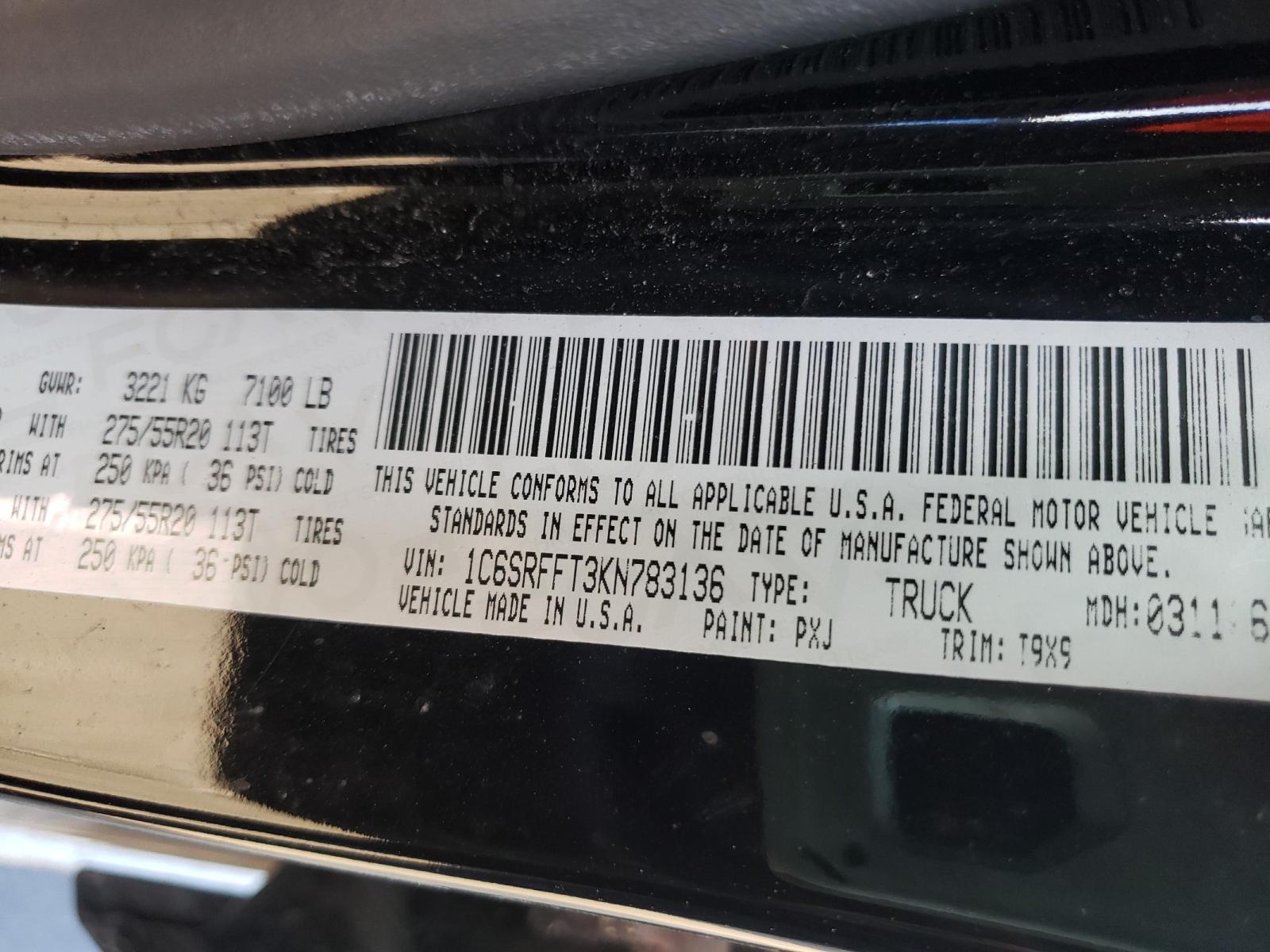 Photo 10 from auction – 2019 RAM 1500 BIG H with VIN 1C6SRFFT3KN783136