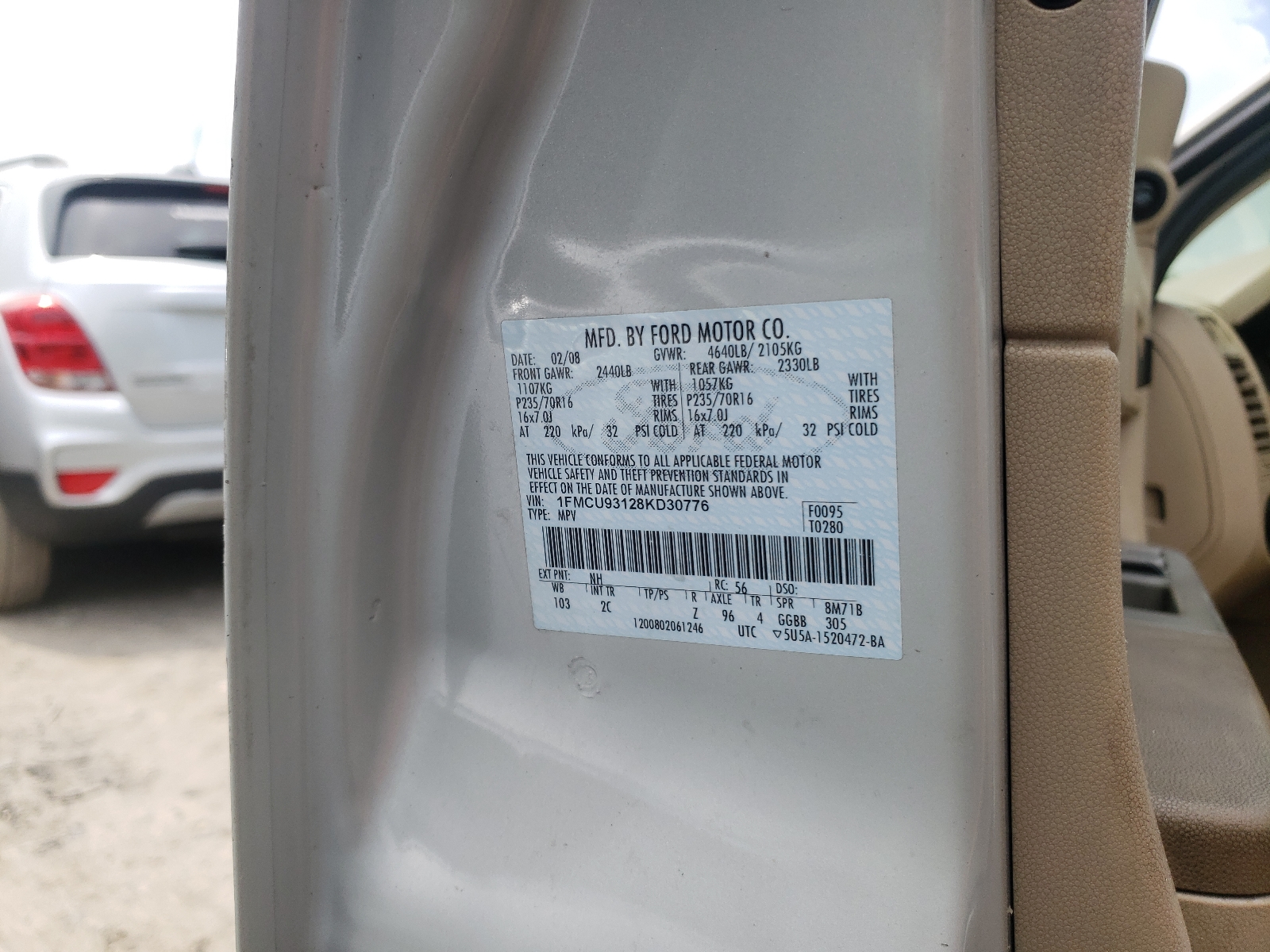 صورة رقم 10 من المزاد - 2008 FORD ESCAPE XLT مع VIN 1FMCU93128KD30776