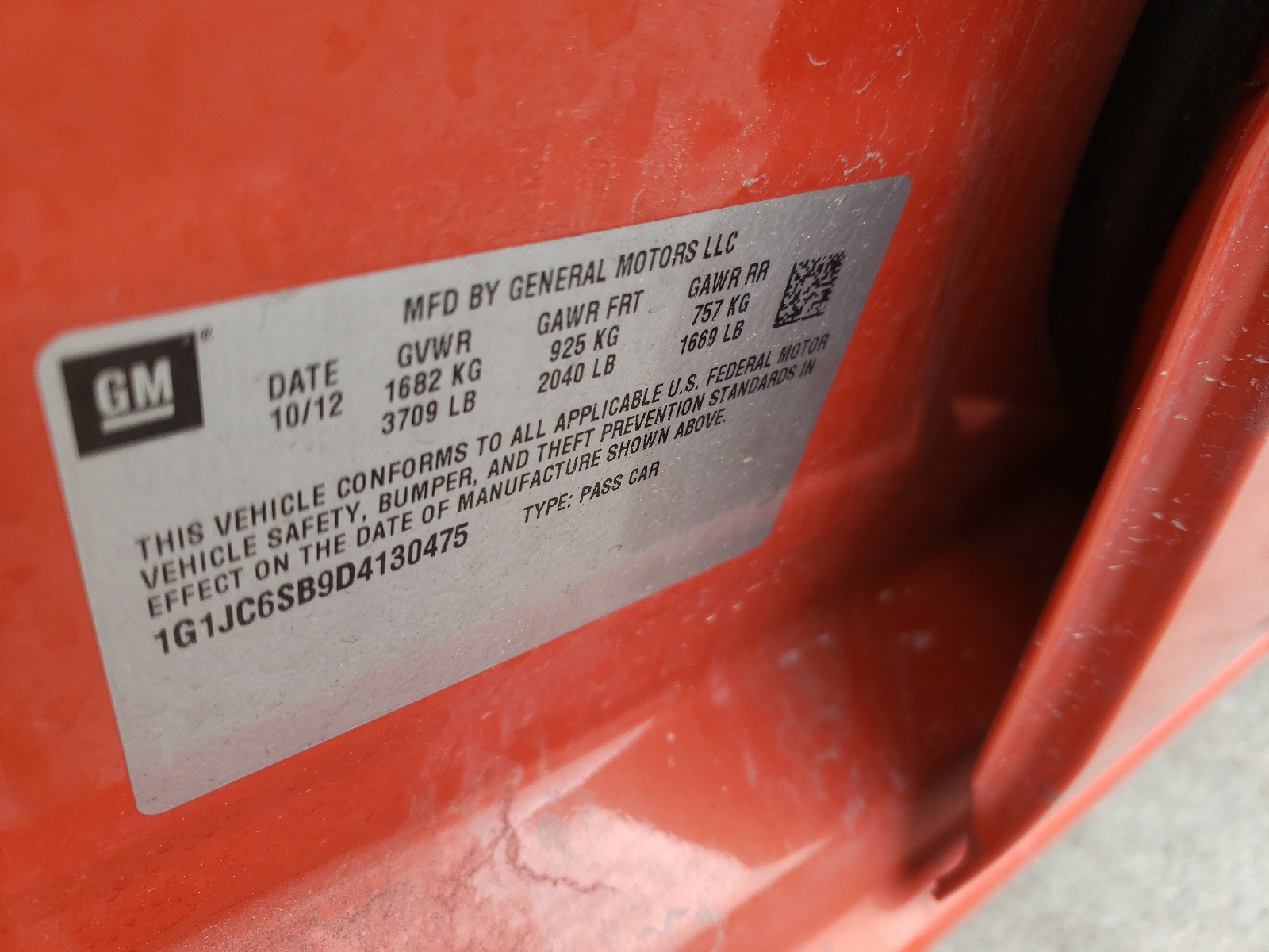 Photo 10 from auction – 2013 CHEVROLET SONIC LT with VIN 1G1JC6SB9D4130475