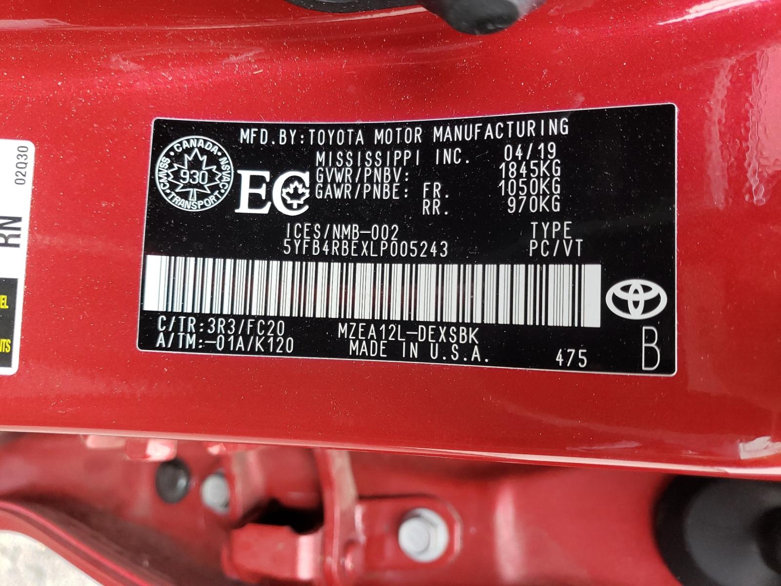 Photo 10 from auction – 2020 TOYOTA COROLLA SE with VIN 5YFB4RBEXLP005243