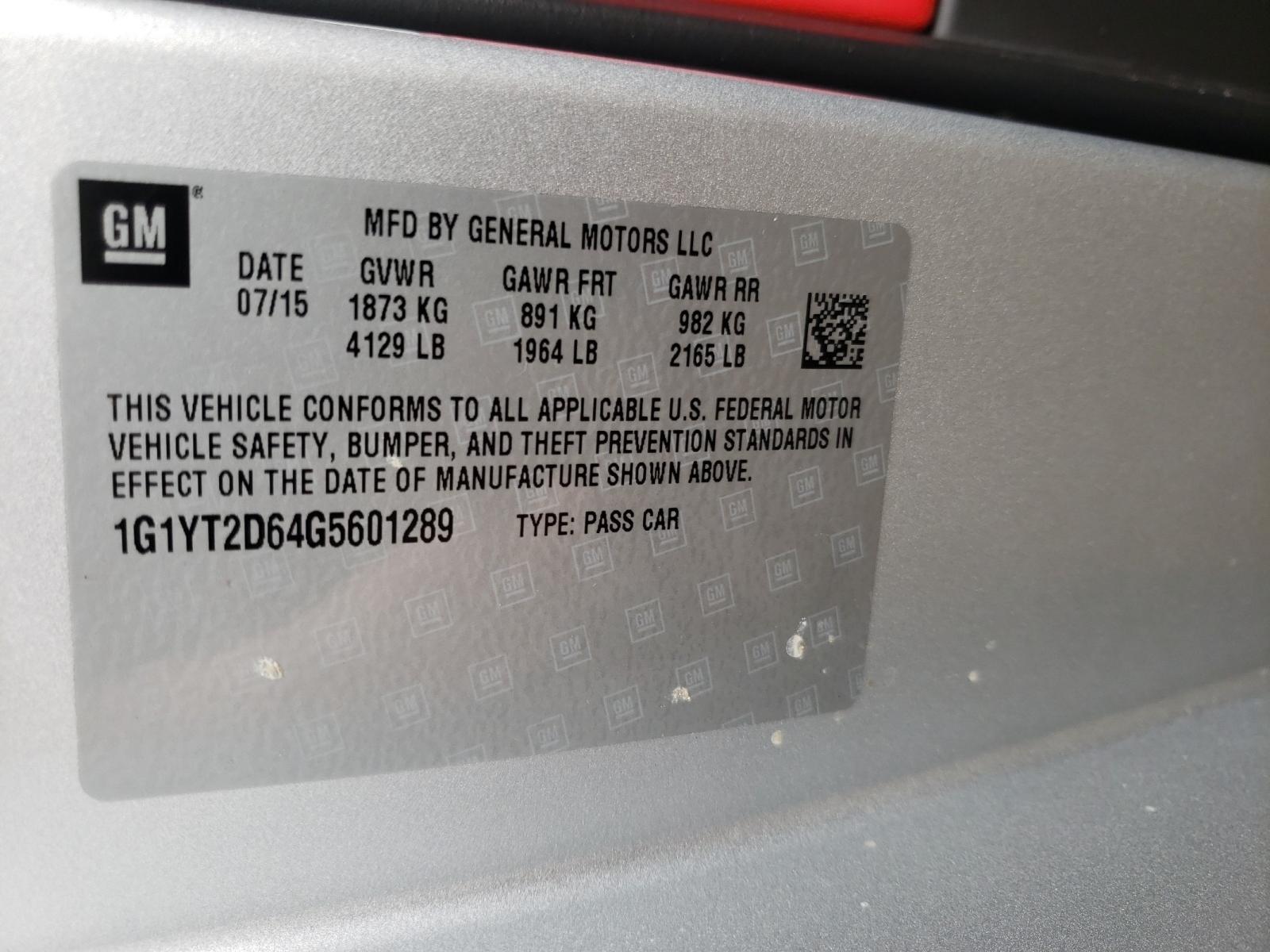 Photo 10 from auction – 2016 CHEVROLET CORVETTE Z with VIN 1G1YT2D64G5601289