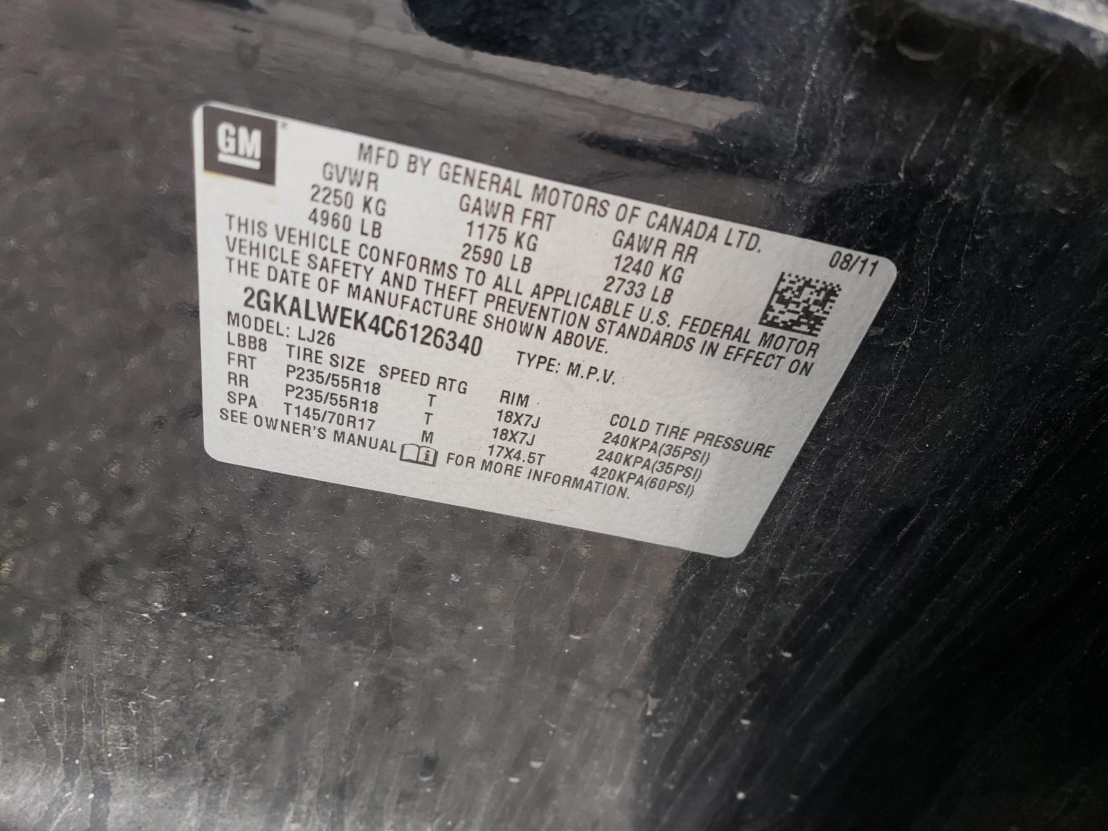 Photo 10 from auction – 2012 GMC TERRAIN SL with VIN 2GKALWEK4C6126340