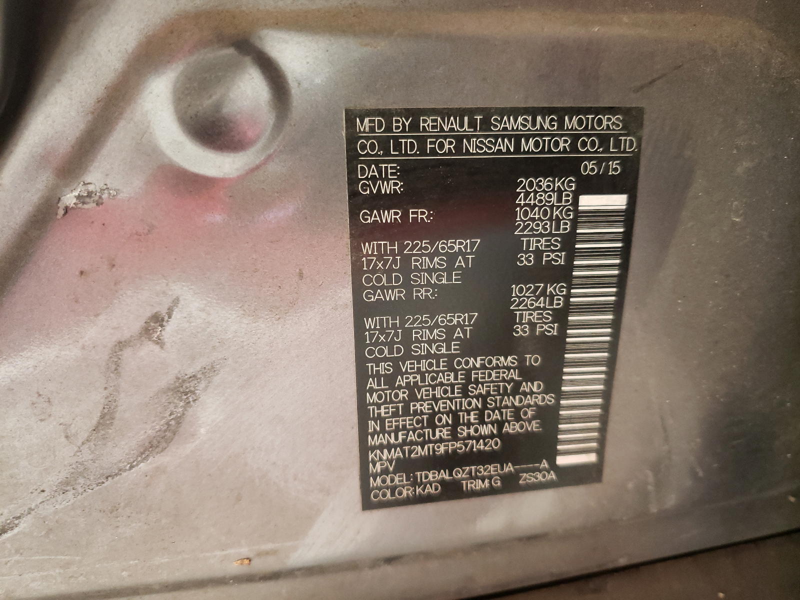 Photo 10 from auction – 2015 NISSAN ROGUE S with VIN KNMAT2MT9FP571420