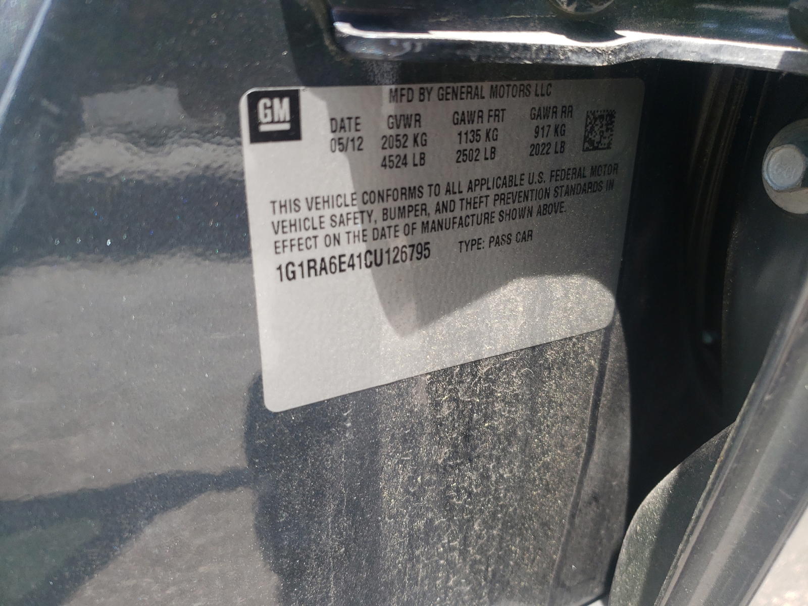 Photo 10 from auction – 2012 CHEVROLET VOLT with VIN 1G1RA6E41CU126795