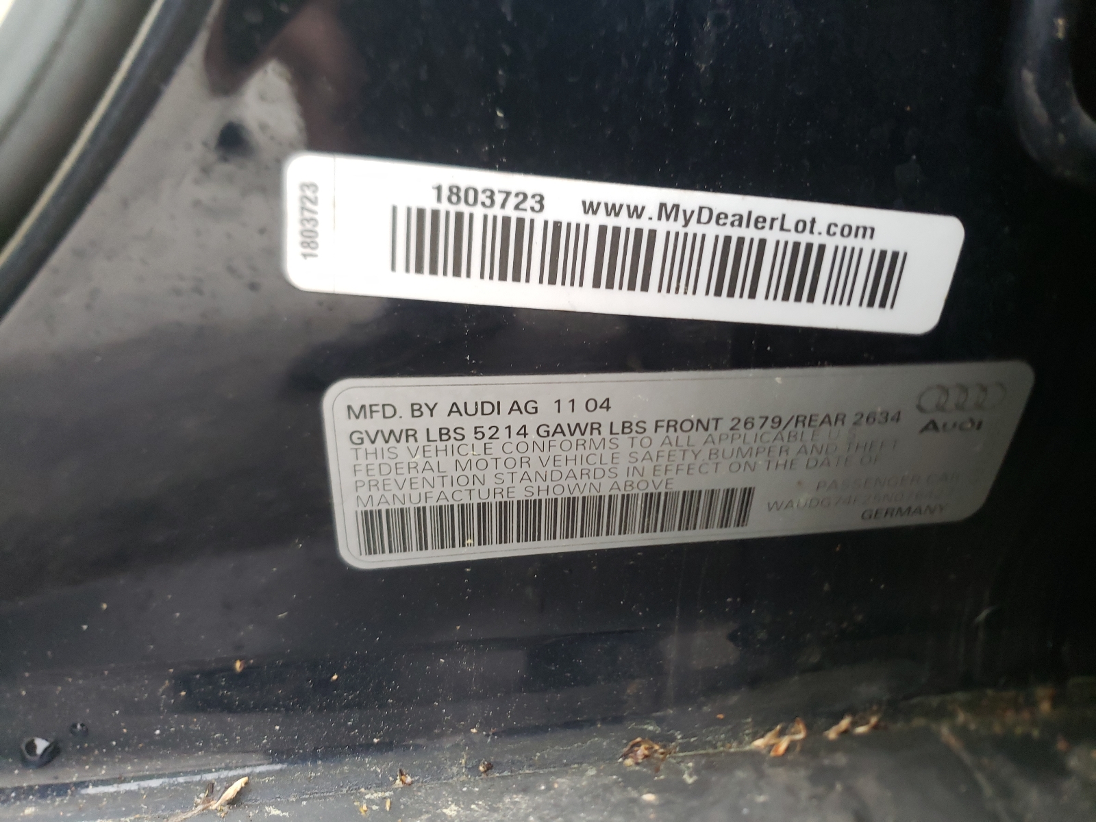 Photo 10 from auction – 2005 AUDI A6 3.2 QUA with VIN WAUDG74F25N076427