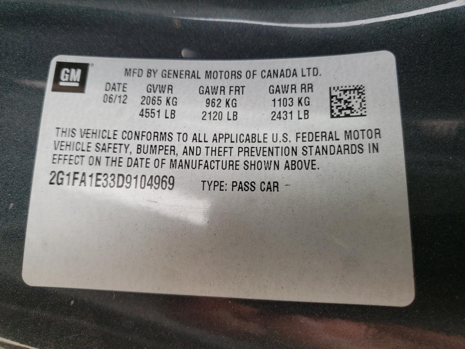Photo 10 from auction – 2013 CHEVROLET CAMARO LS with VIN 2G1FA1E33D9104969