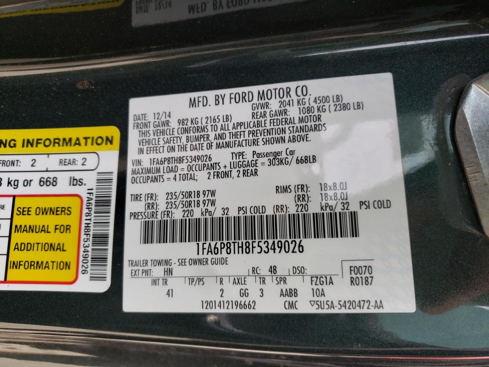Zdjęcie 10 z aukcji – 2015 FORD MUSTANG z VIN 1FA6P8TH8F5349026