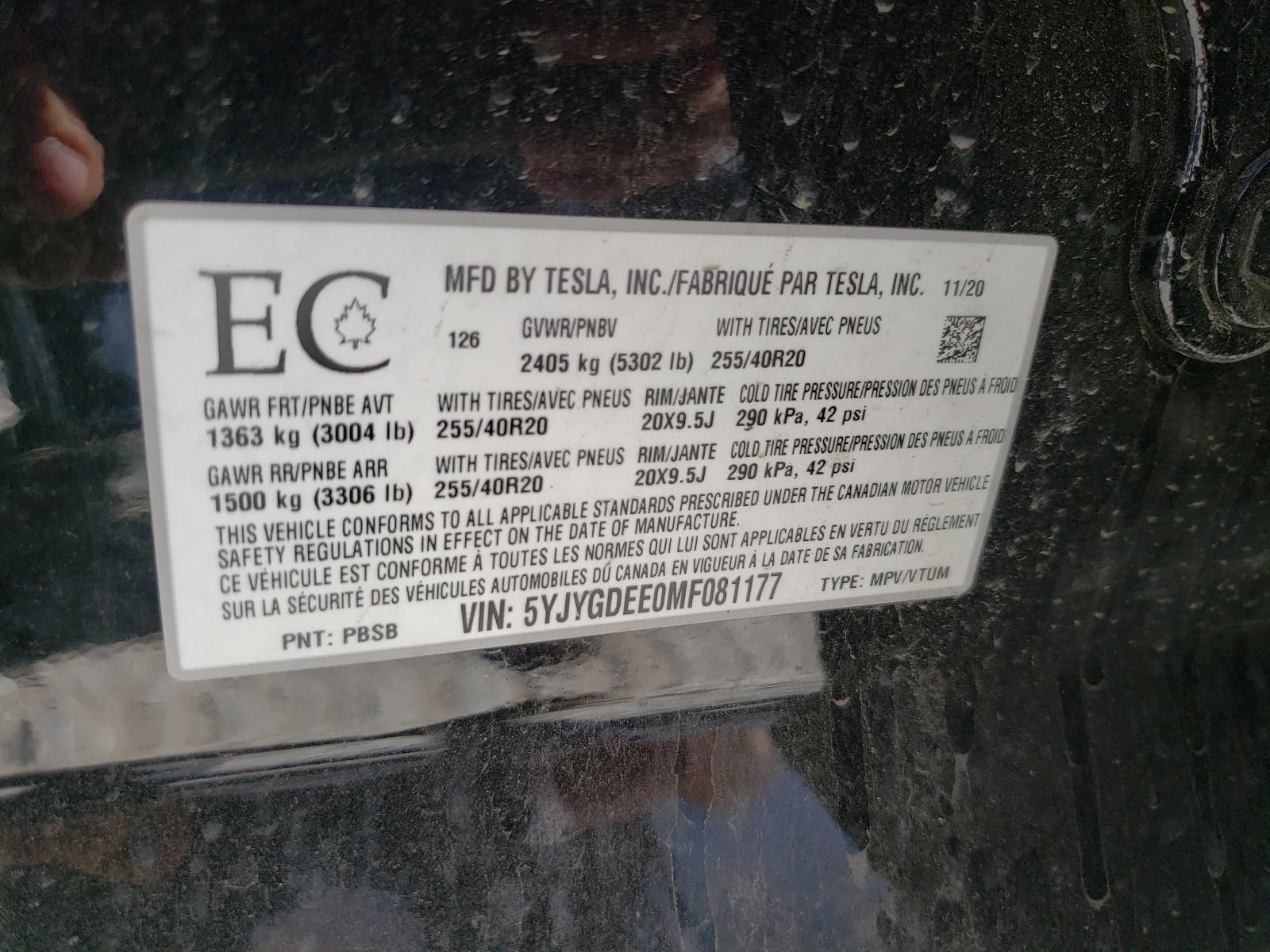 Photo 10 from auction – 2021 TESLA MODEL Y with VIN 5YJYGDEE0MF081177