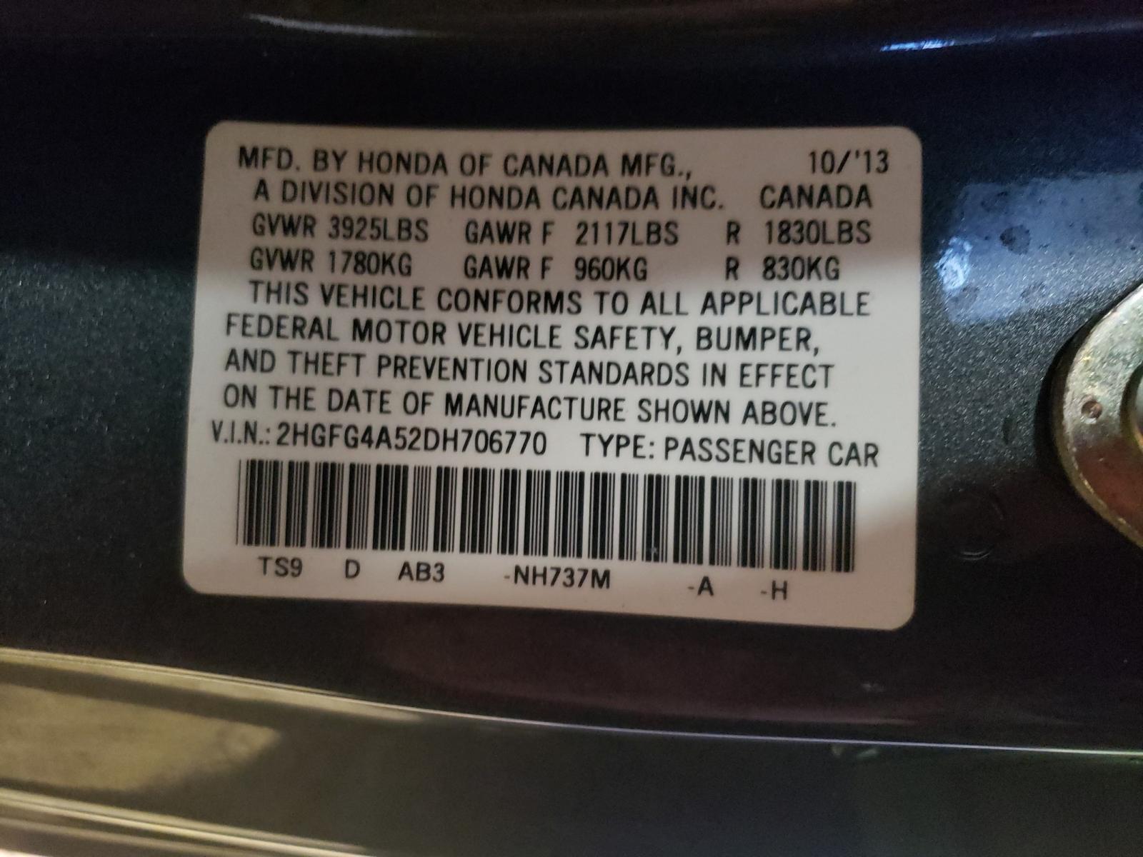 Photo 10 from auction – 2013 HONDA CIVIC SI with VIN 2HGFG4A52DH706770