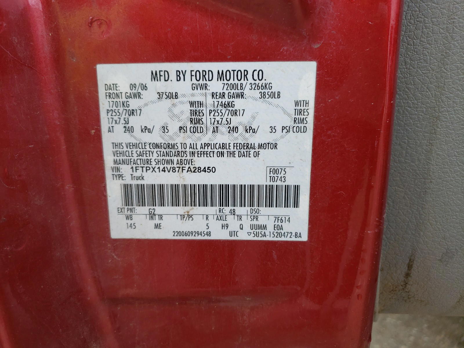 Photo 10 from auction – 2007 FORD F150 with VIN 1FTPX14V87FA28450