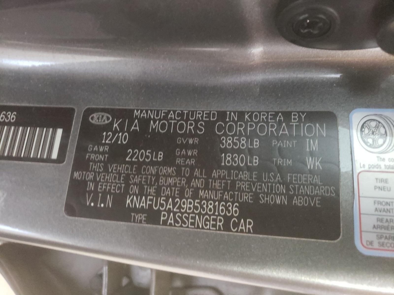 Photo 10 from auction – 2011 KIA FORTE EX with VIN KNAFU5A29B5381636