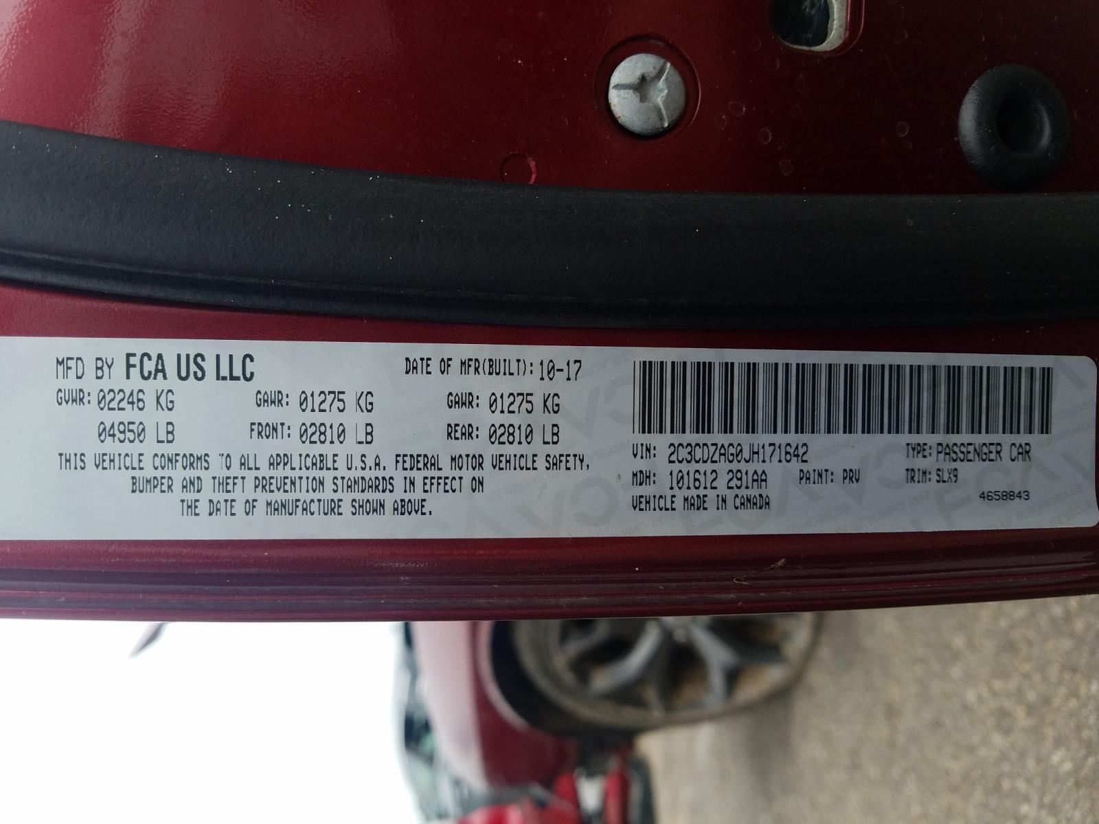 Photo 10 from auction – 2018 DODGE CHALLENGER with VIN 2C3CDZAG0JH171642