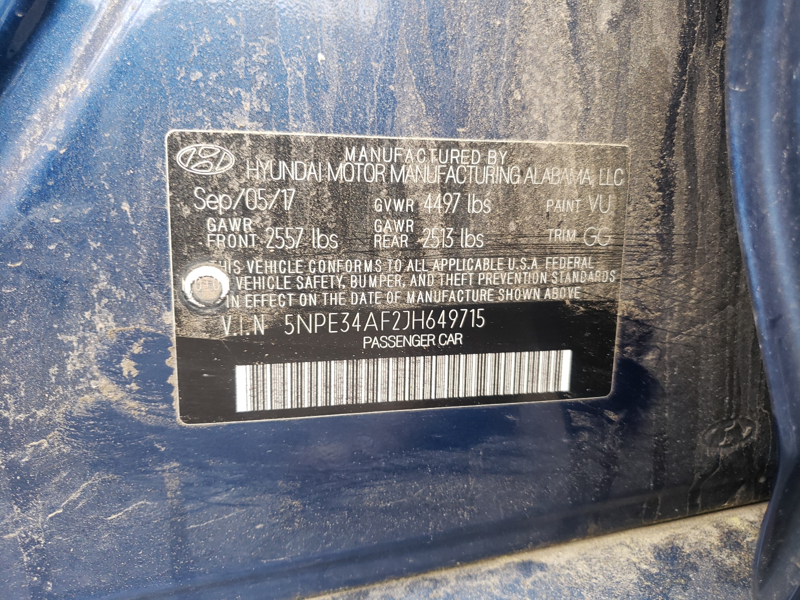 Photo 10 from auction – 2018 HYUNDAI SONATA SPO with VIN 5NPE34AF2JH649715