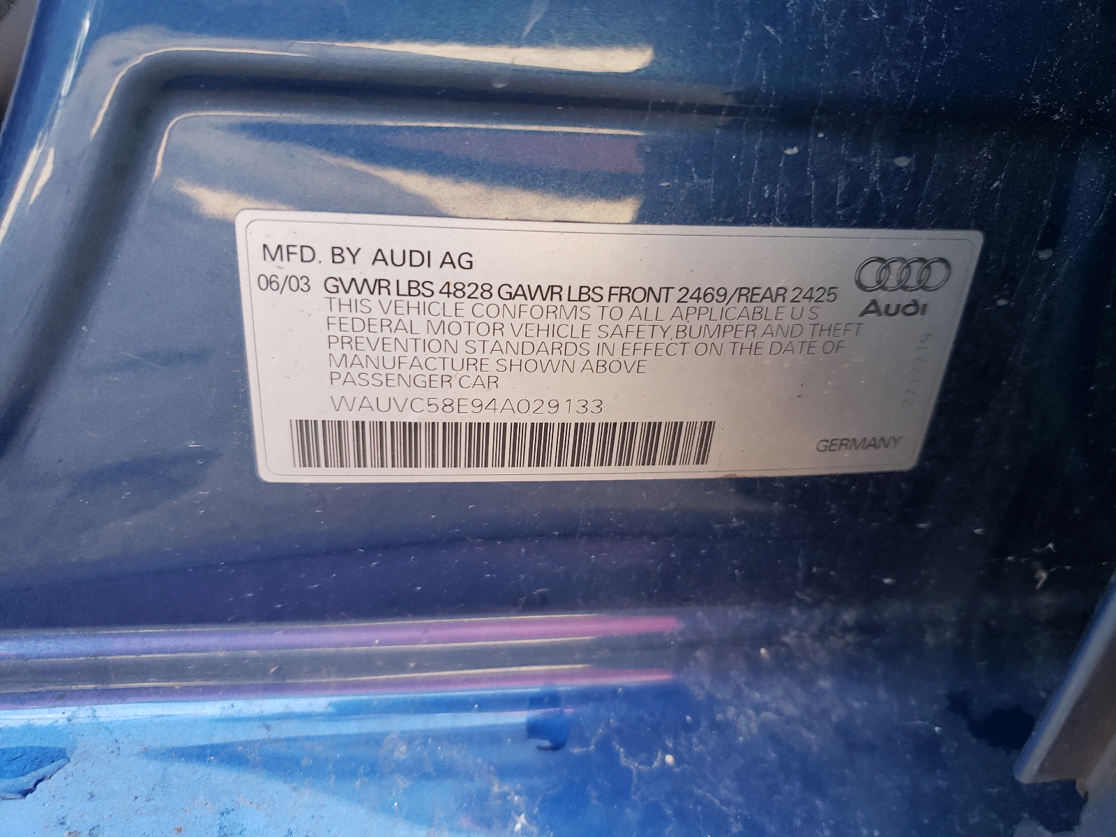 Photo 10 from auction – 2004 AUDI A4 1.8T AV with VIN WAUVC58E94A029133