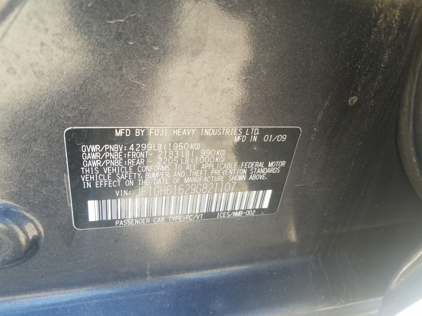 Photo 10 from auction – 2009 SUBARU IMPREZA 2. with VIN JF1GH61629G821107