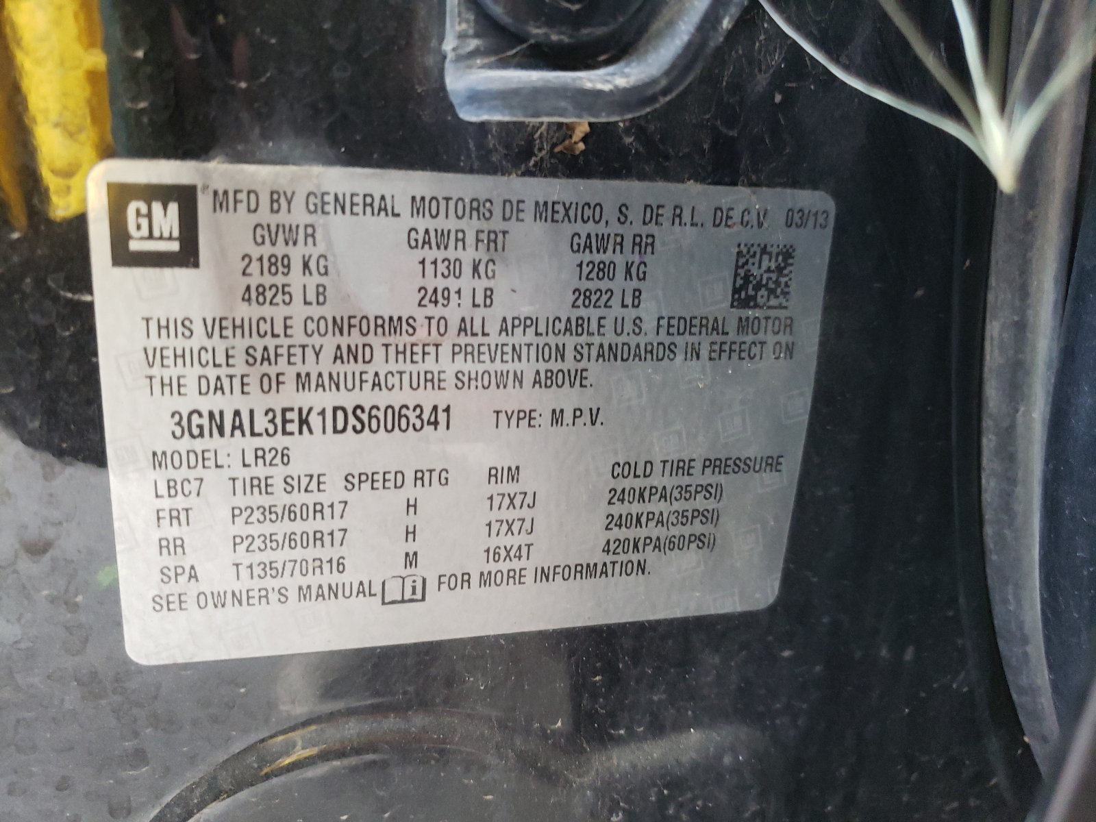 Photo 10 from auction – 2013 CHEVROLET CAPTIVA LT with VIN 3GNAL3EK1DS606341
